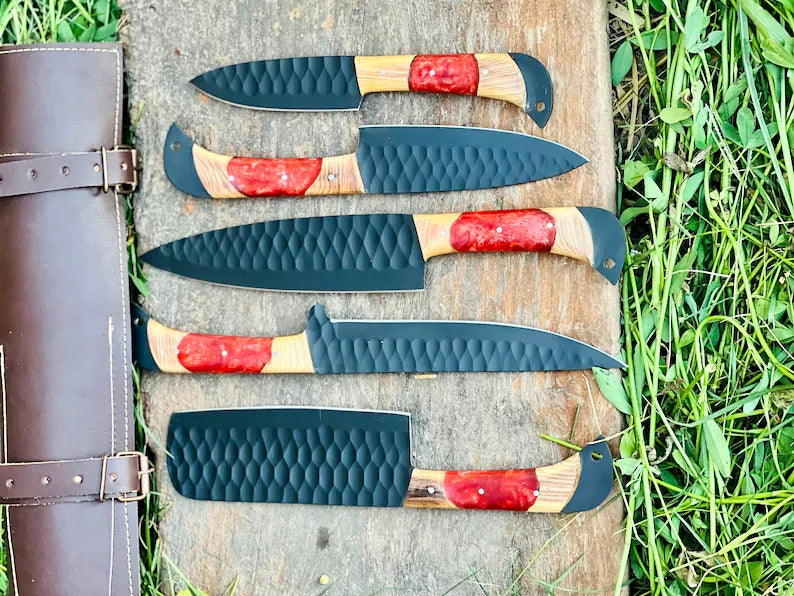 Best Japanese Kitchen Knife Set – 8" Forged Stainless Steel Blade with Olivewood & Resin Handle