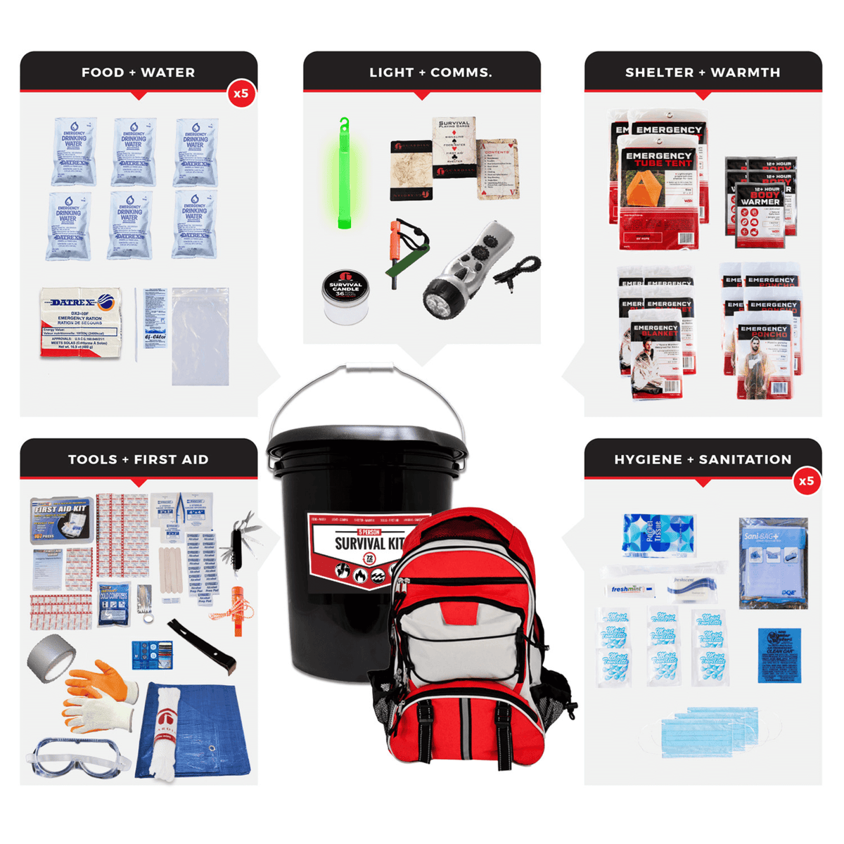 WSK 5-Person 72-Hour Emergency Survival Bucket Kit