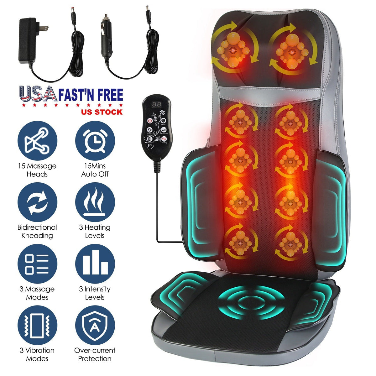 Shiatsu Neck Back Massager With Heat Full Body 3D Kneading Massage Chair Pad Multifunctional Massage Pad for Home Car Driver Seat
