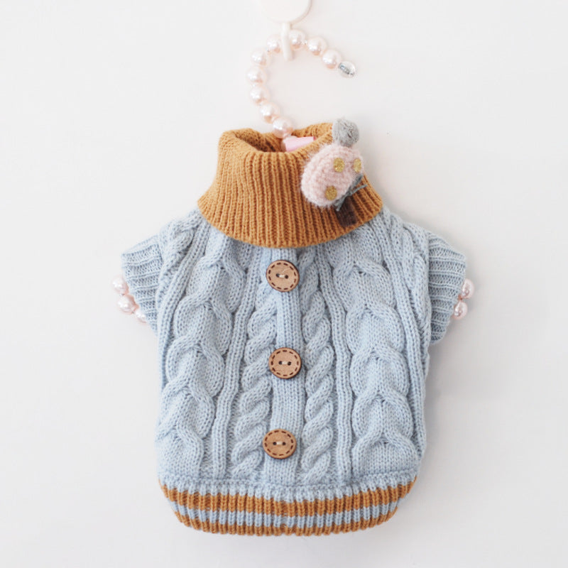 Classic Knitted Pet Sweater Overall Sweet Color Dog Clothes for Small Dogs Winter New Year's Dog Jacket Warm Luxury Cat Clothing