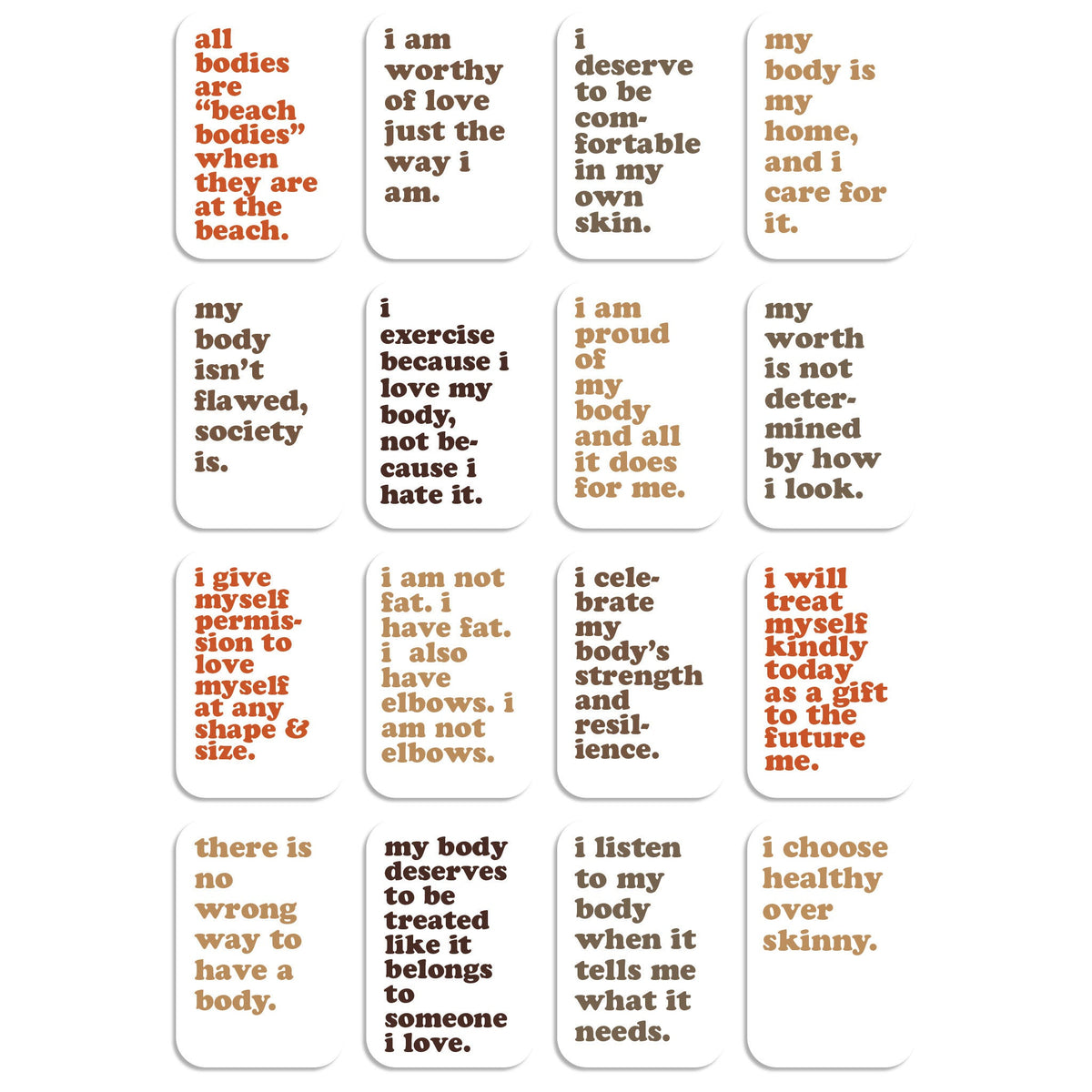 Body Positive Affirmation Cards, Deck of 16