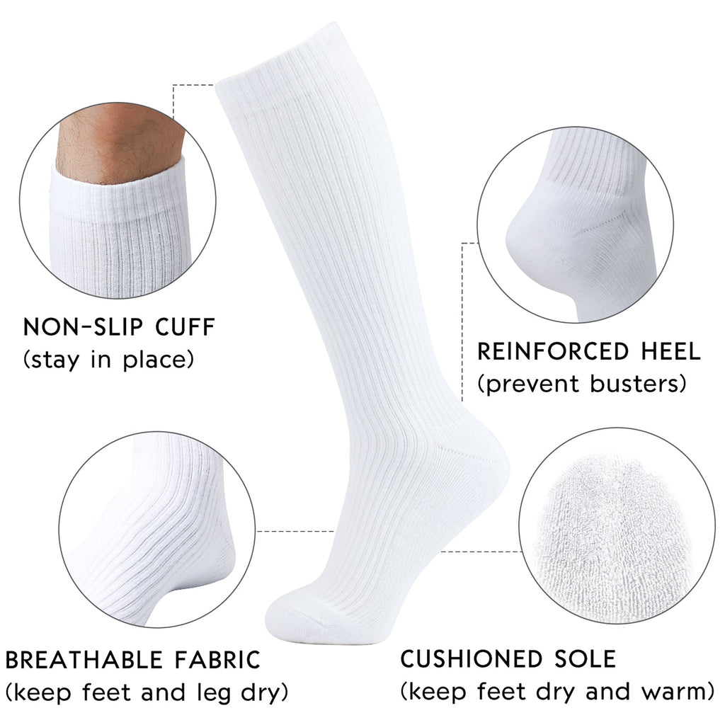 6 PAIR PACK: 8-15mmHg Cotton Compression Socks 6 Pairs Knee High for Sports Travel Nurse