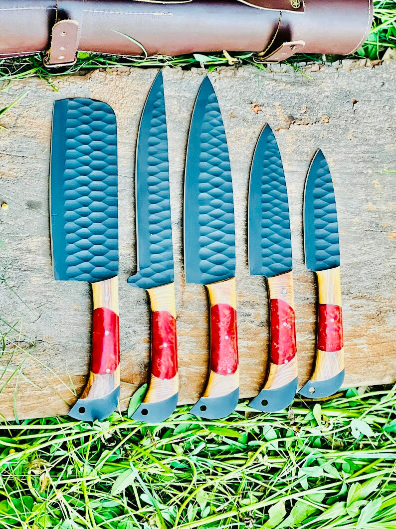 Best Japanese Kitchen Knife Set – 8" Forged Stainless Steel Blade with Olivewood & Resin Handle