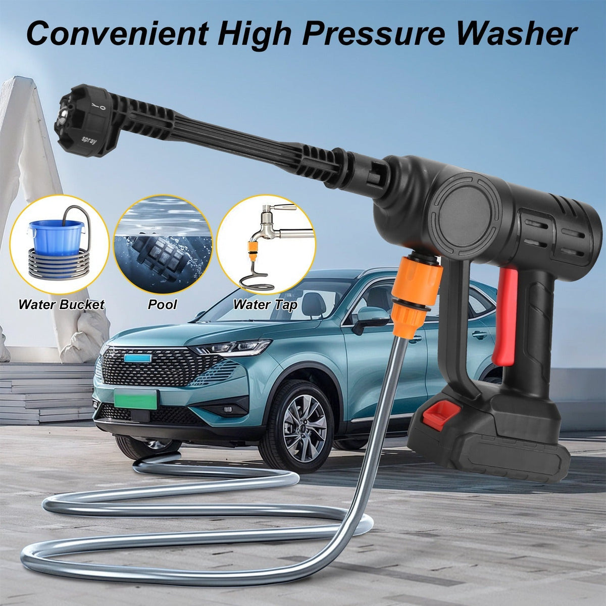 Cordless Pressure Washer With 6 In 1 Nozzle Portable Electric Power Washer High Pressure Water Sprayer 1000PSI Car Washer Cleaner with 12000mAh 21V Re
