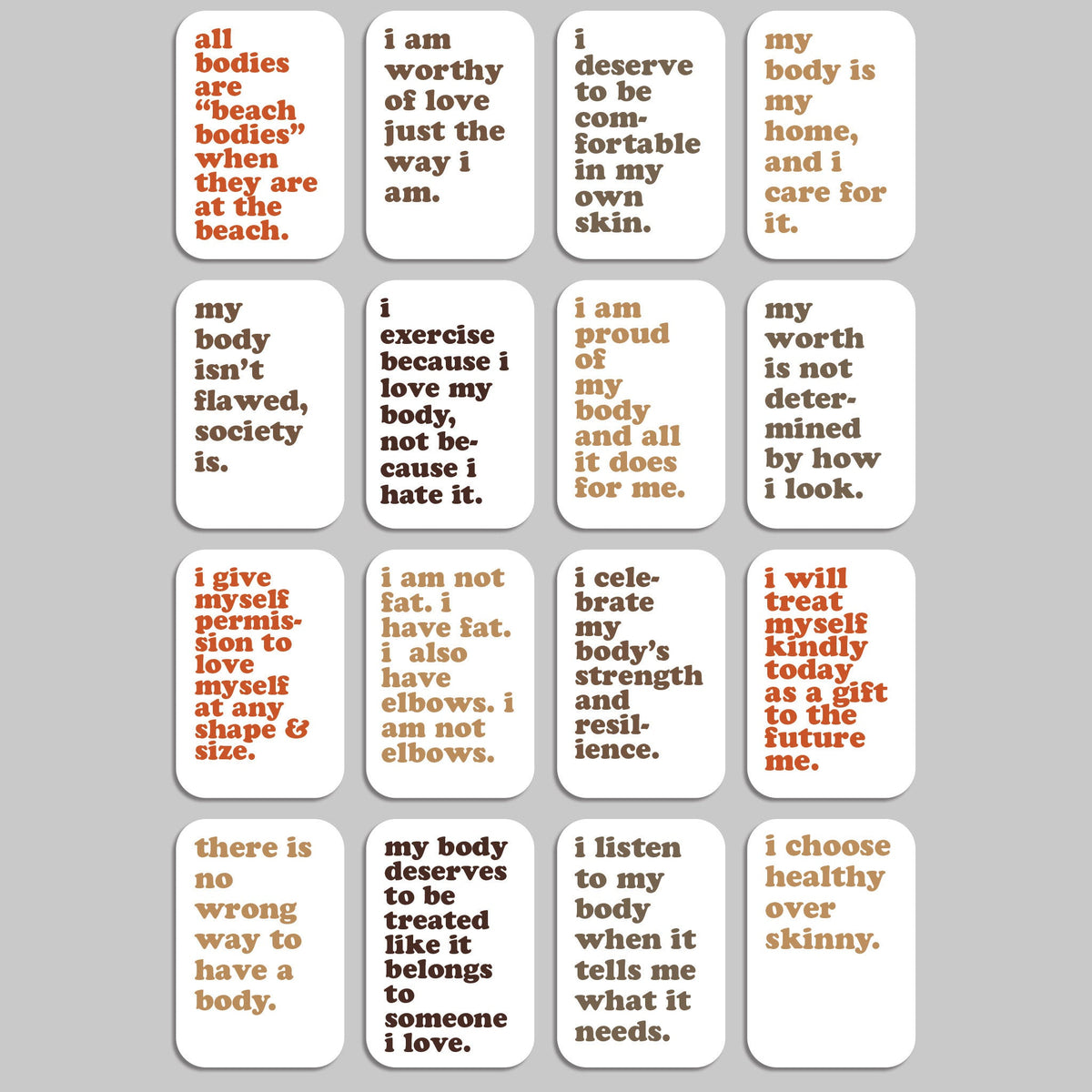 Body Positive Affirmation Cards, Deck of 16