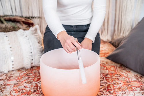 13" Color-Frosted Crystal Singing Bowl, Orange, Note D4, Sacral Chakra