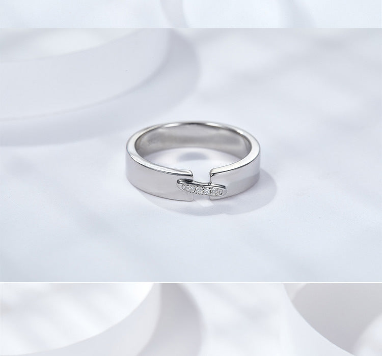 Minimalist Moissanite Couple Rings Set – White Gold Plated Sterling Silver Wedding Bands