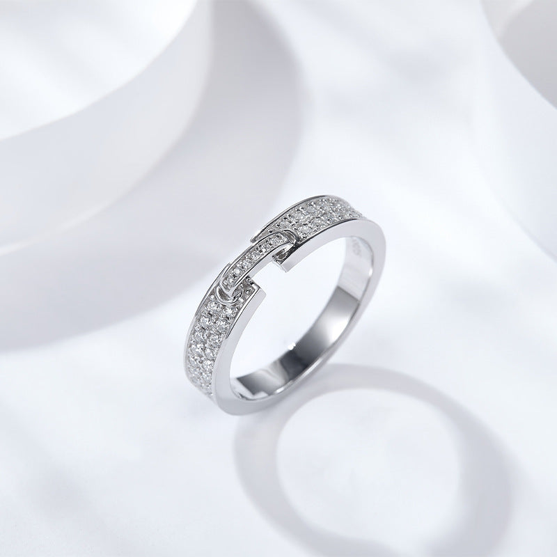 Minimalist Moissanite Couple Rings Set – White Gold Plated Sterling Silver Wedding Bands