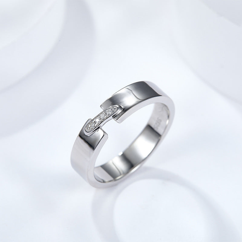 Minimalist Moissanite Couple Rings Set – White Gold Plated Sterling Silver Wedding Bands