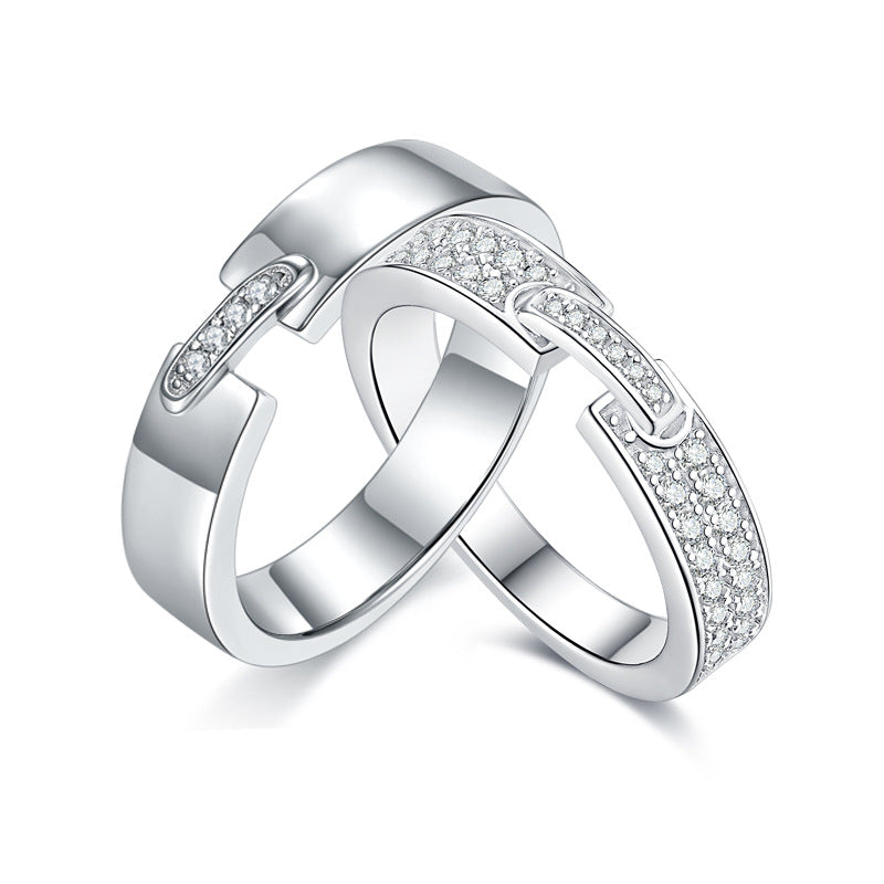Minimalist Moissanite Couple Rings Set – White Gold Plated Sterling Silver Wedding Bands