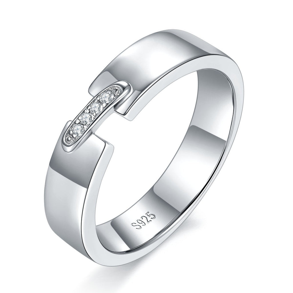 Minimalist Moissanite Couple Rings Set – White Gold Plated Sterling Silver Wedding Bands