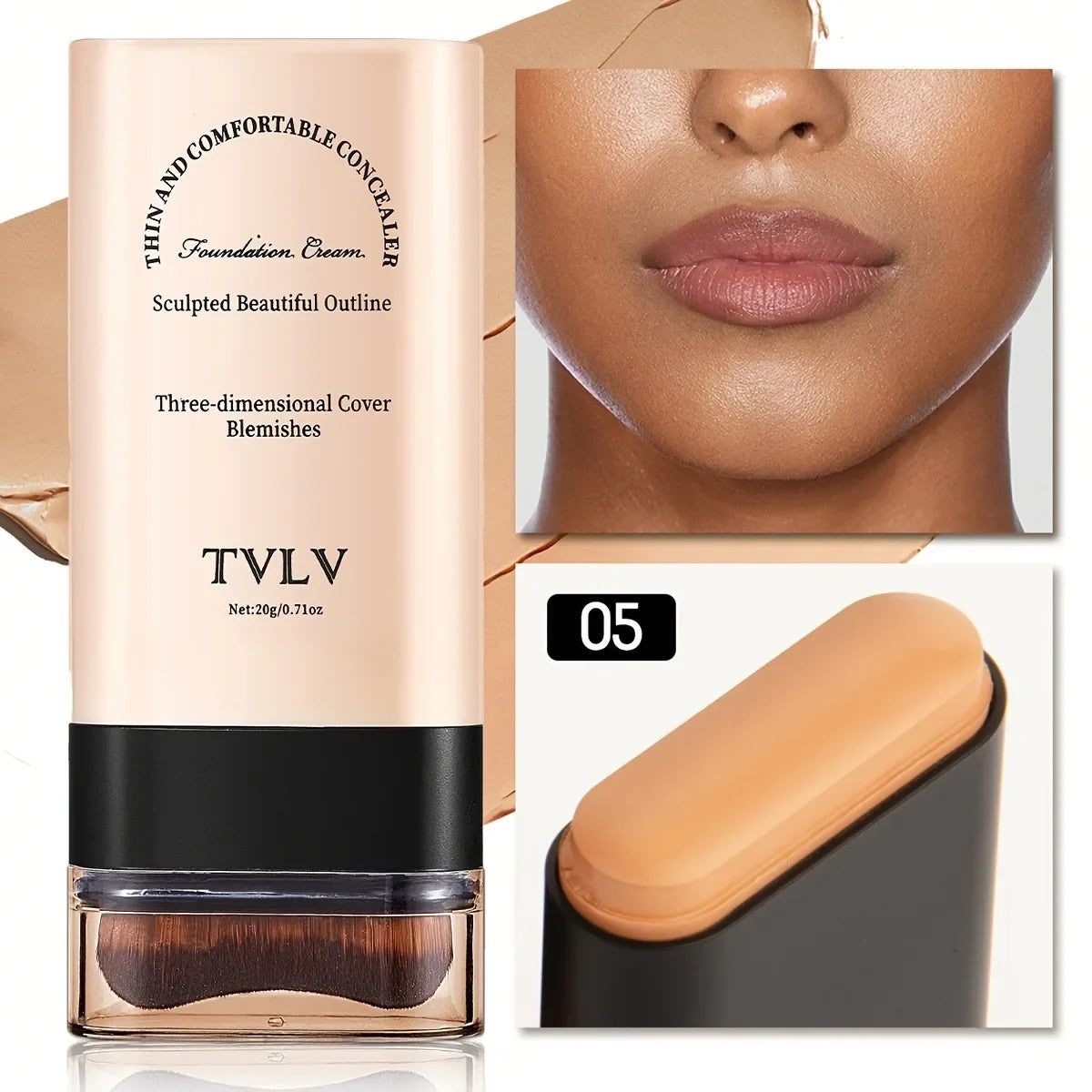 TVLV Velvet Moist Light Eraser Foundation Stick with brush Long-Lasting Flawless Concealer Cream Makeup for Face Beauty Cosmetic