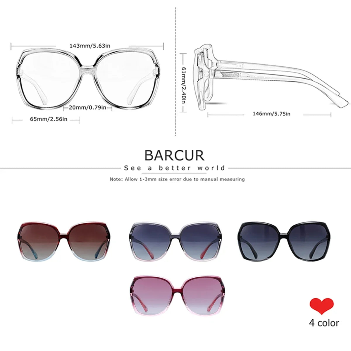 BARCUR Oversized Square Polarized Sunglasses for Women – Fashion Gradient Lens Summer Eyewear with UV400 Protection – Lightweight PC Comfortable Frame Trendy Street Style Shades for Summer Shopping Beach & Travel