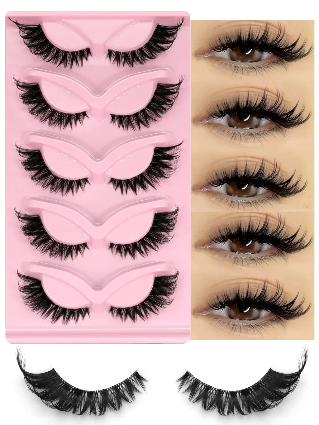 Veltrinay Fake Lashes Cat Eye Lashes Faux Mink Eyelashes Clear Band Lashes Natural Look Wispy Mink Eyelashes False Lashes Makeup