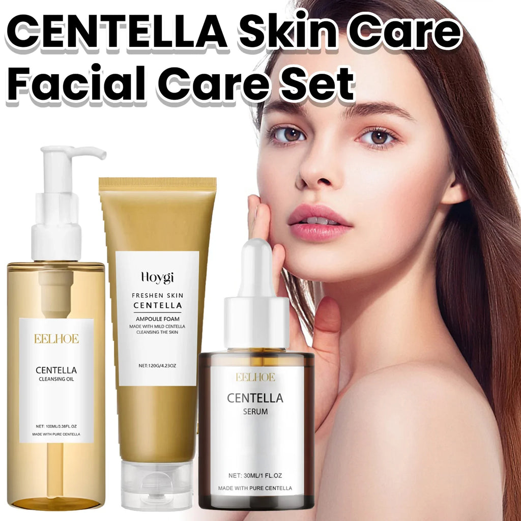 Centella Facial Care Combo Gentle Soothing Makeup Remover Oil Centella Cleanser Centella Serum Set for Sensitive Skin Daily Care