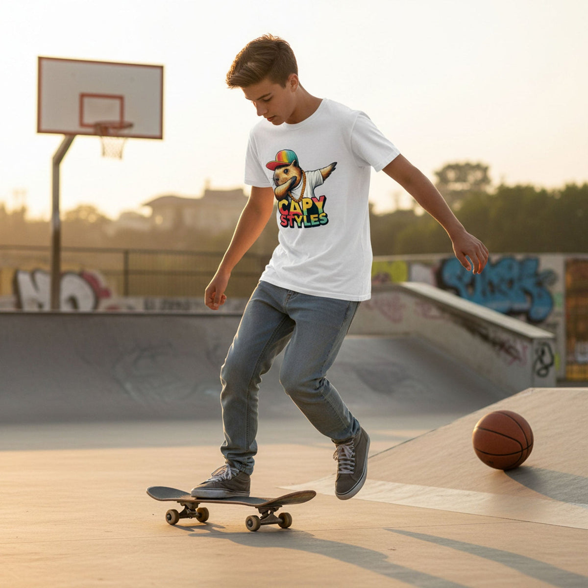 Capybara Graphic T-Shirt 100% Cotton Urban Streetwear Capy Style