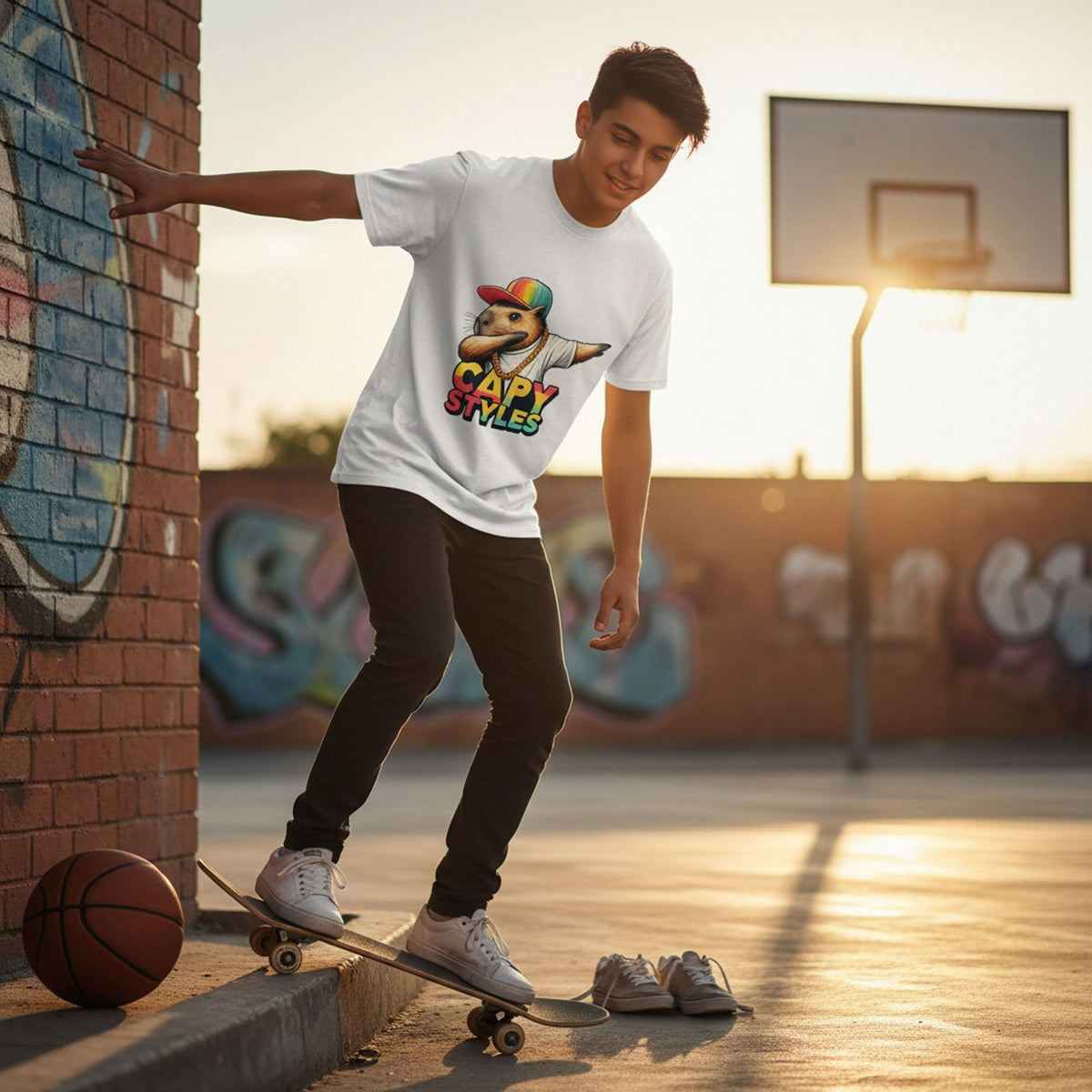 Capybara Graphic T-Shirt 100% Cotton Urban Streetwear Capy Style