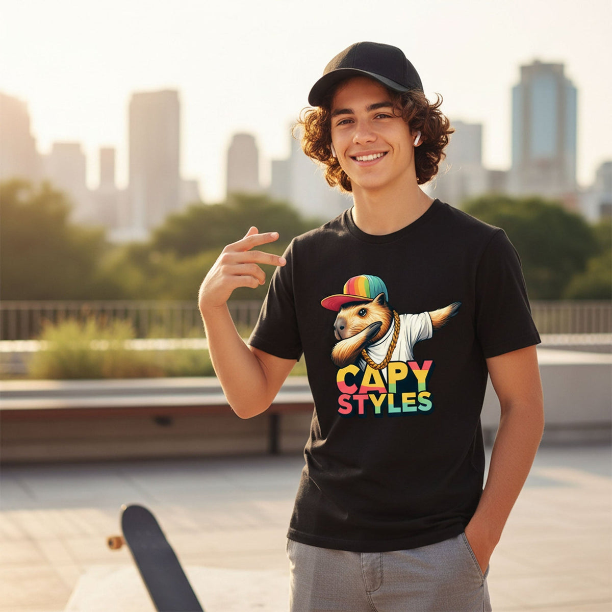 Capybara Graphic T-Shirt 100% Cotton Urban Streetwear Capy Style
