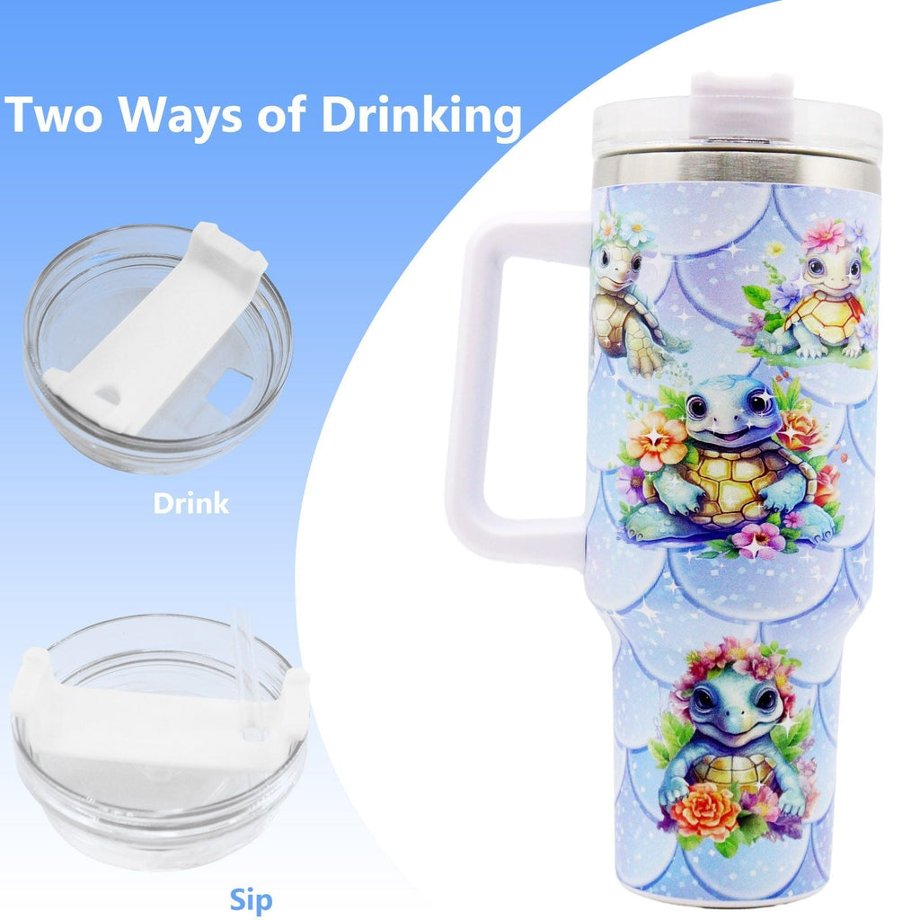 1pc 40oz Water Bottles,5D Little Turtle Series Tumbler,Large Capacity Stainless Steel Tumbler Insulation Cup With Lid And Straw For Women,Camping,Driving,skiing,Thermocoolers.Best Gift