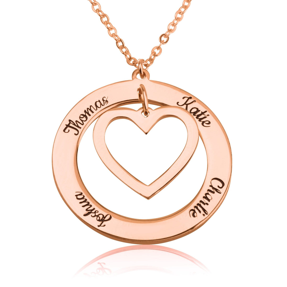 Heart Within Circle Necklace With Engraved Name