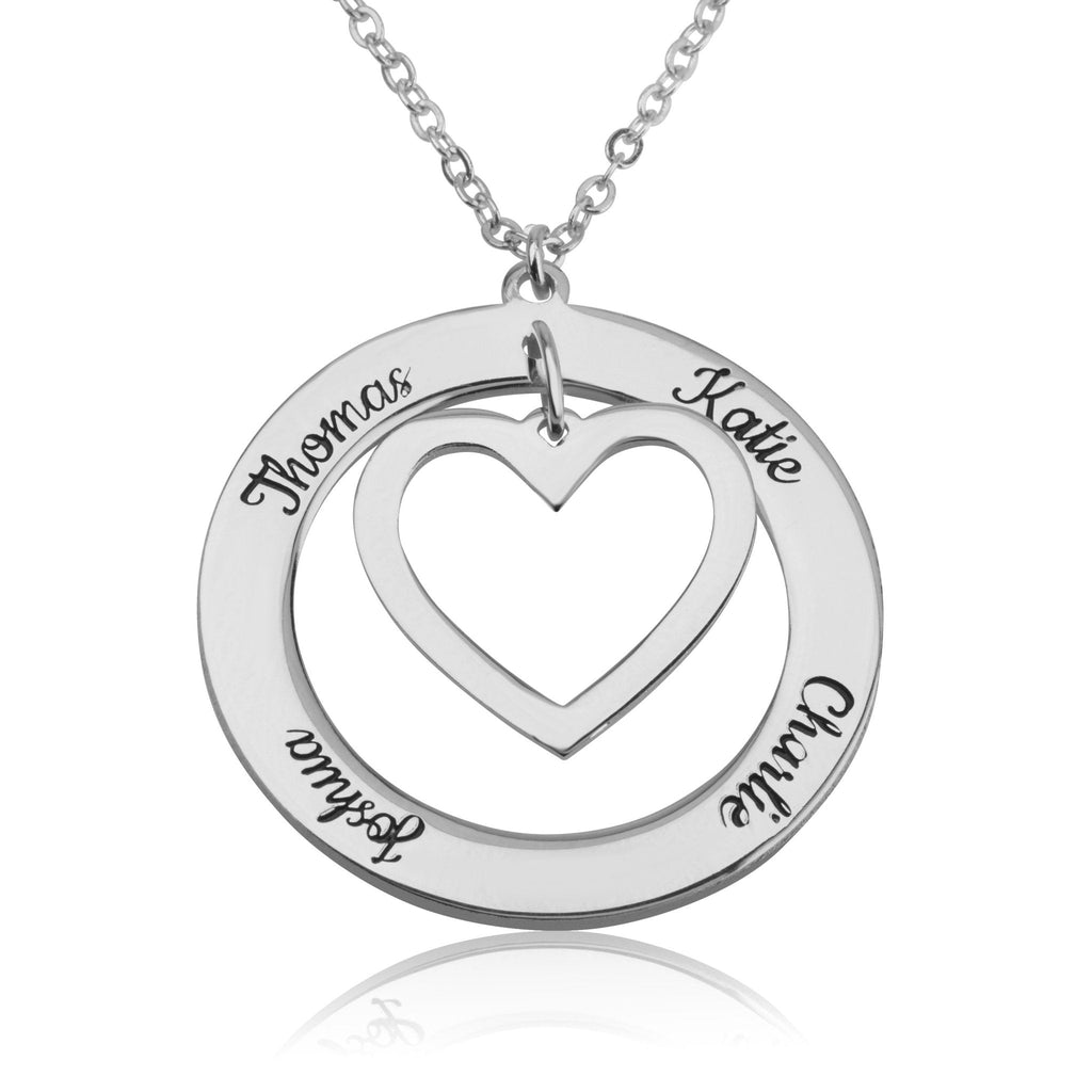 Heart Within Circle Necklace With Engraved Name