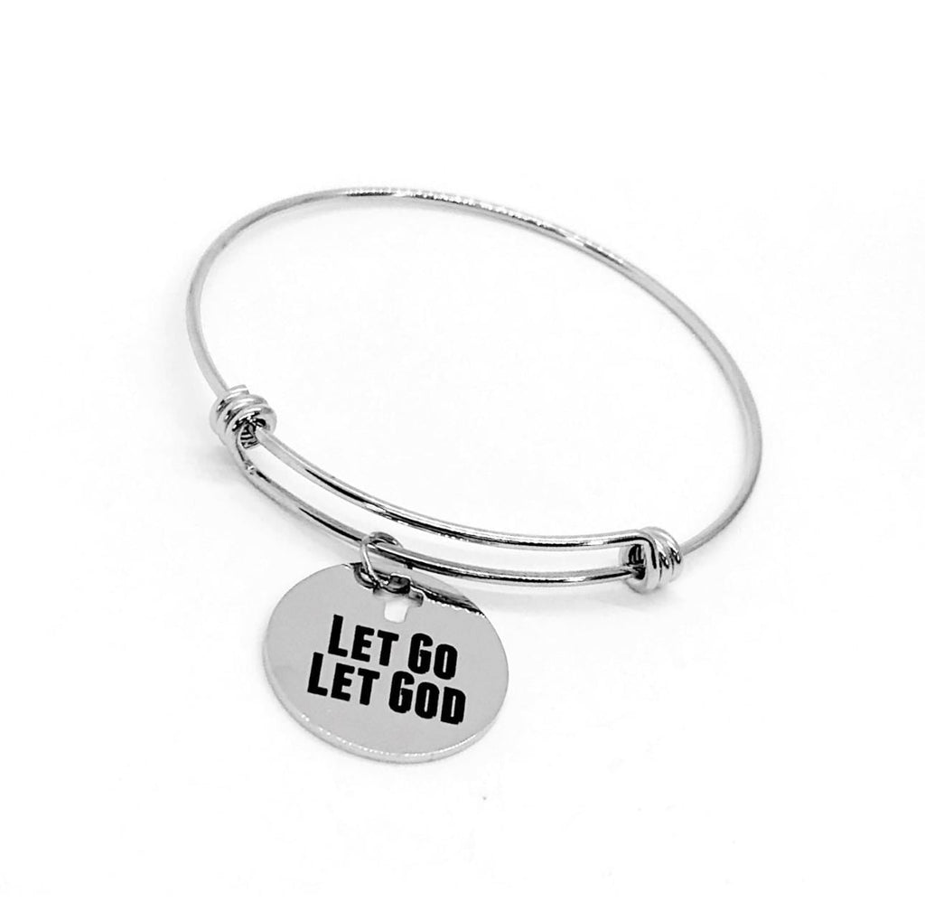 Let Go Let God Faith Bracelet Stainless Steel Expanding Bangle Christian Jewelry Inspirational Gift Religious Encouragement