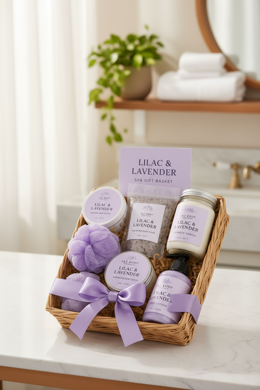 Lilac and Lavender Spa Gift Basket