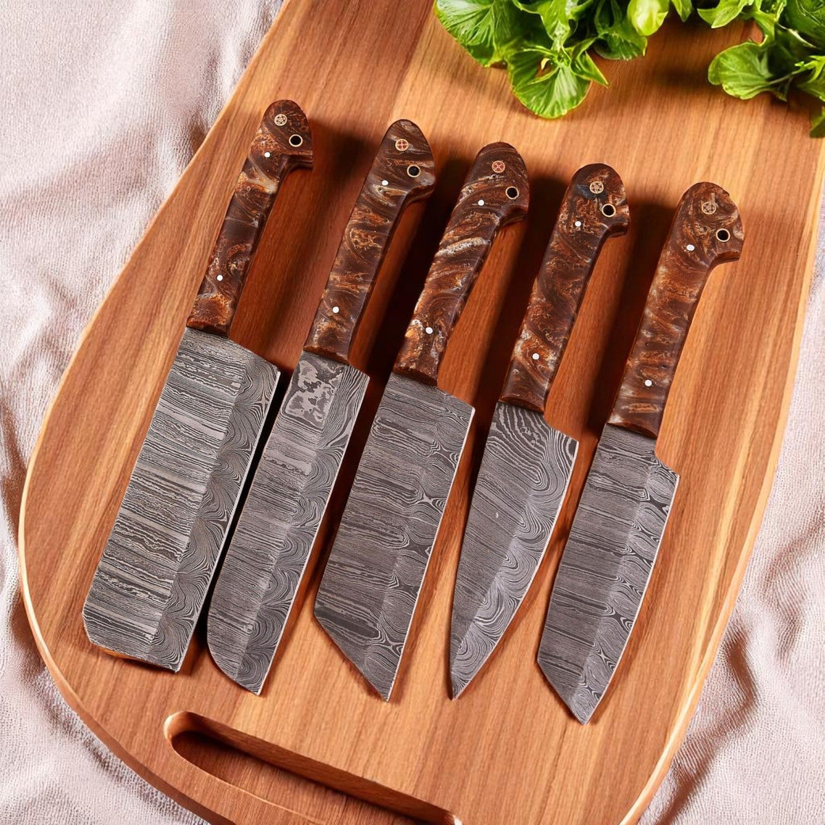 Best Japanese Cutlery Set – 5-Piece Full Tang Damascus Steel